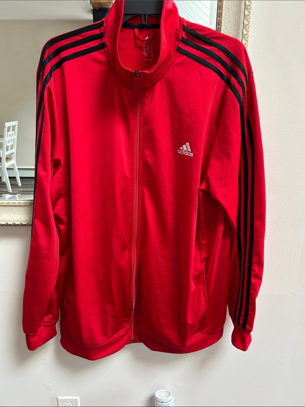 adidas Red Track Jacket with Black Stripes